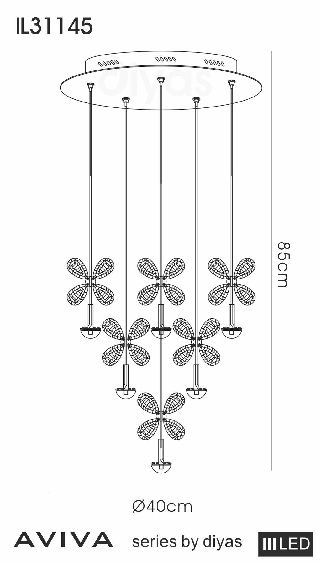 Diyas - Aviva 10 Light Cluster Pendant - Luminosity Designs Ltd