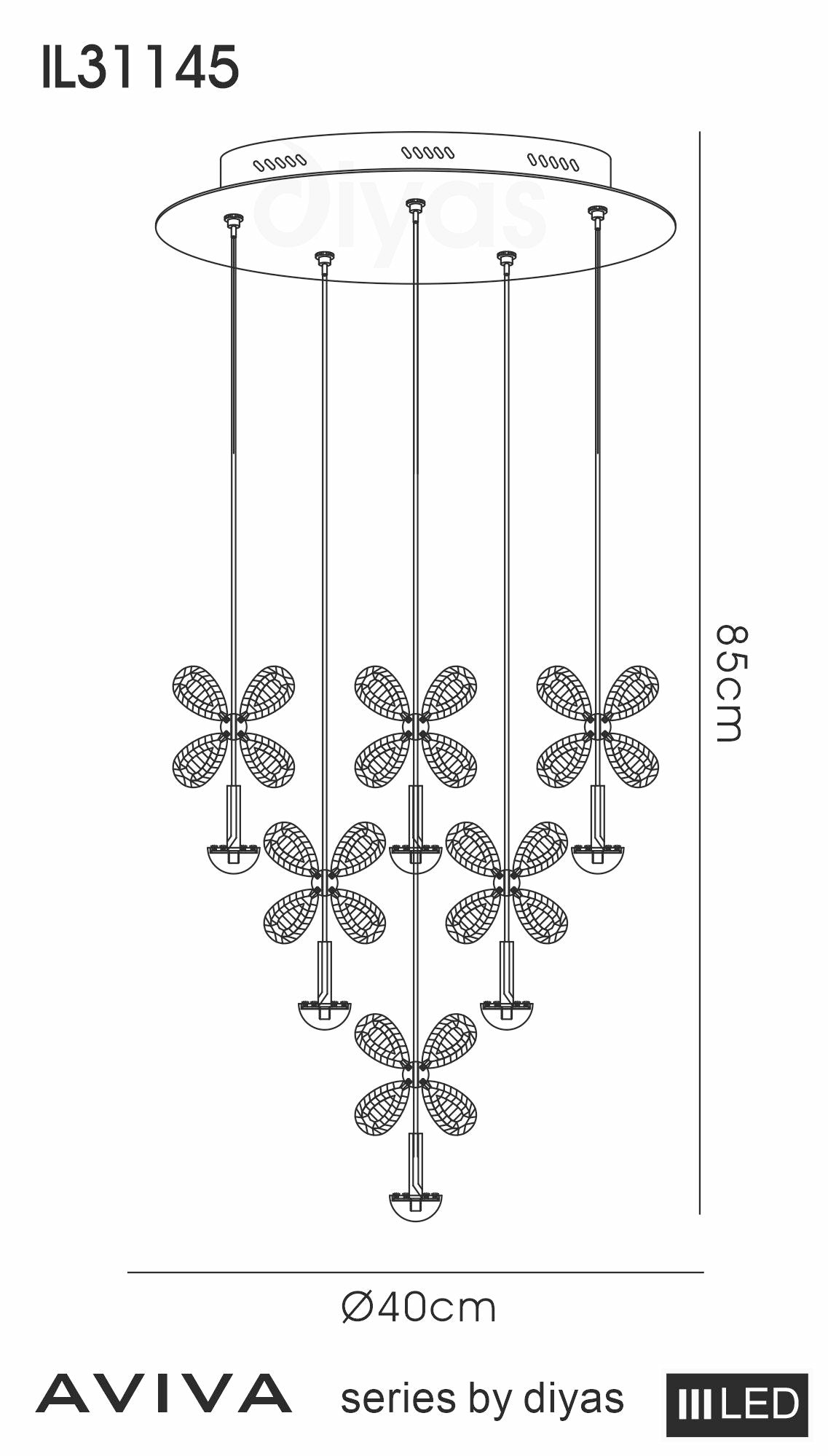 Diyas - Aviva 10 Light Cluster Pendant - Luminosity Designs Ltd