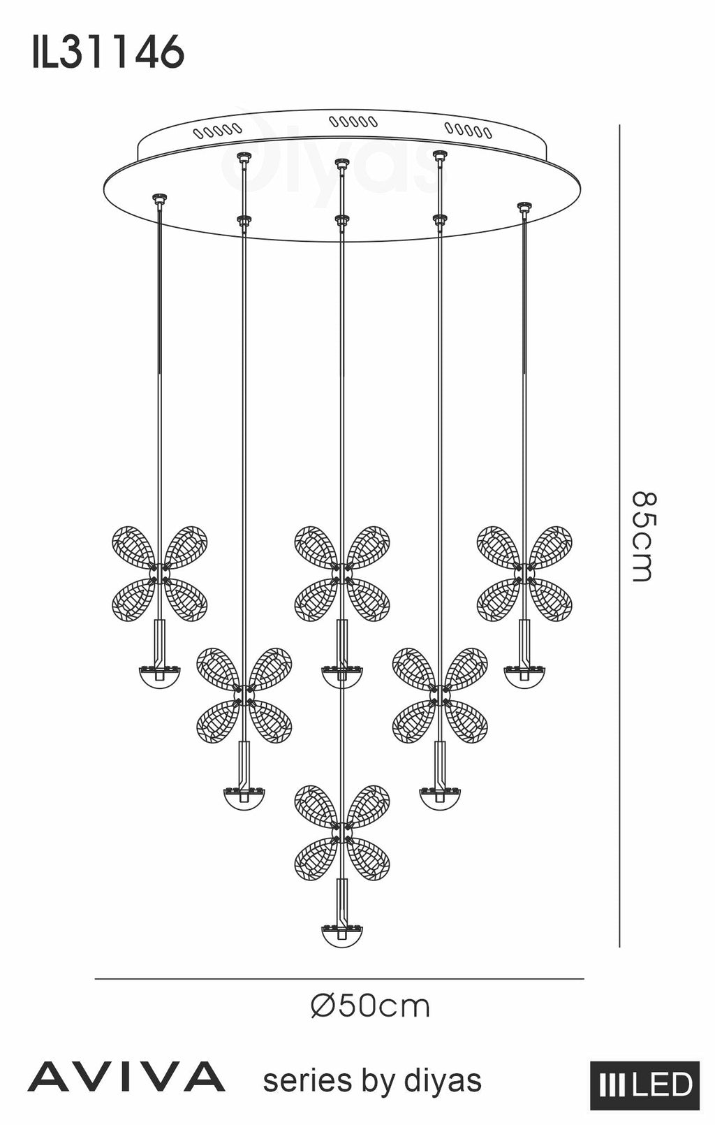 Diyas - Aviva 16 Light Cluster Pendant - Luminosity Designs Ltd