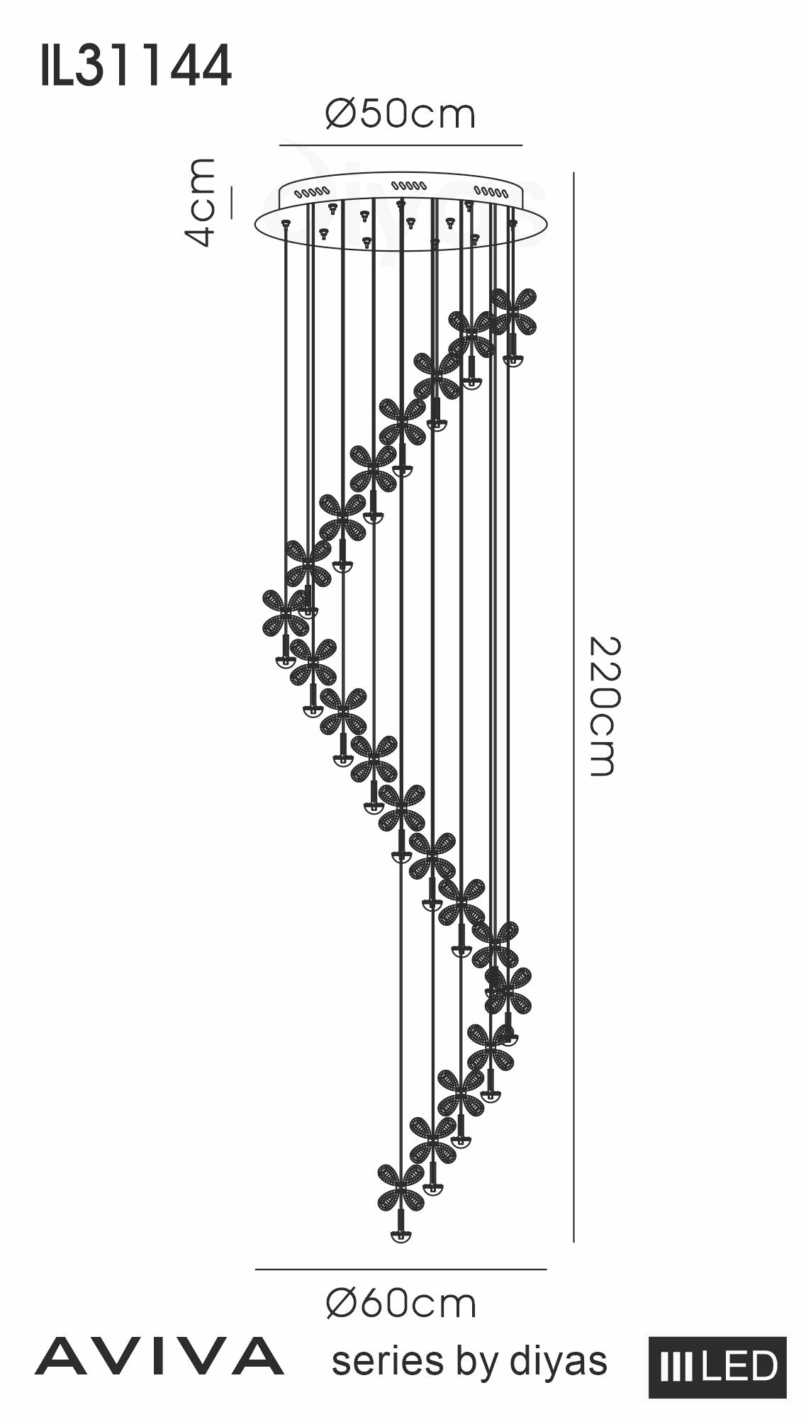 Diyas - Aviva 20 Light Pendant - Luminosity Designs Ltd
