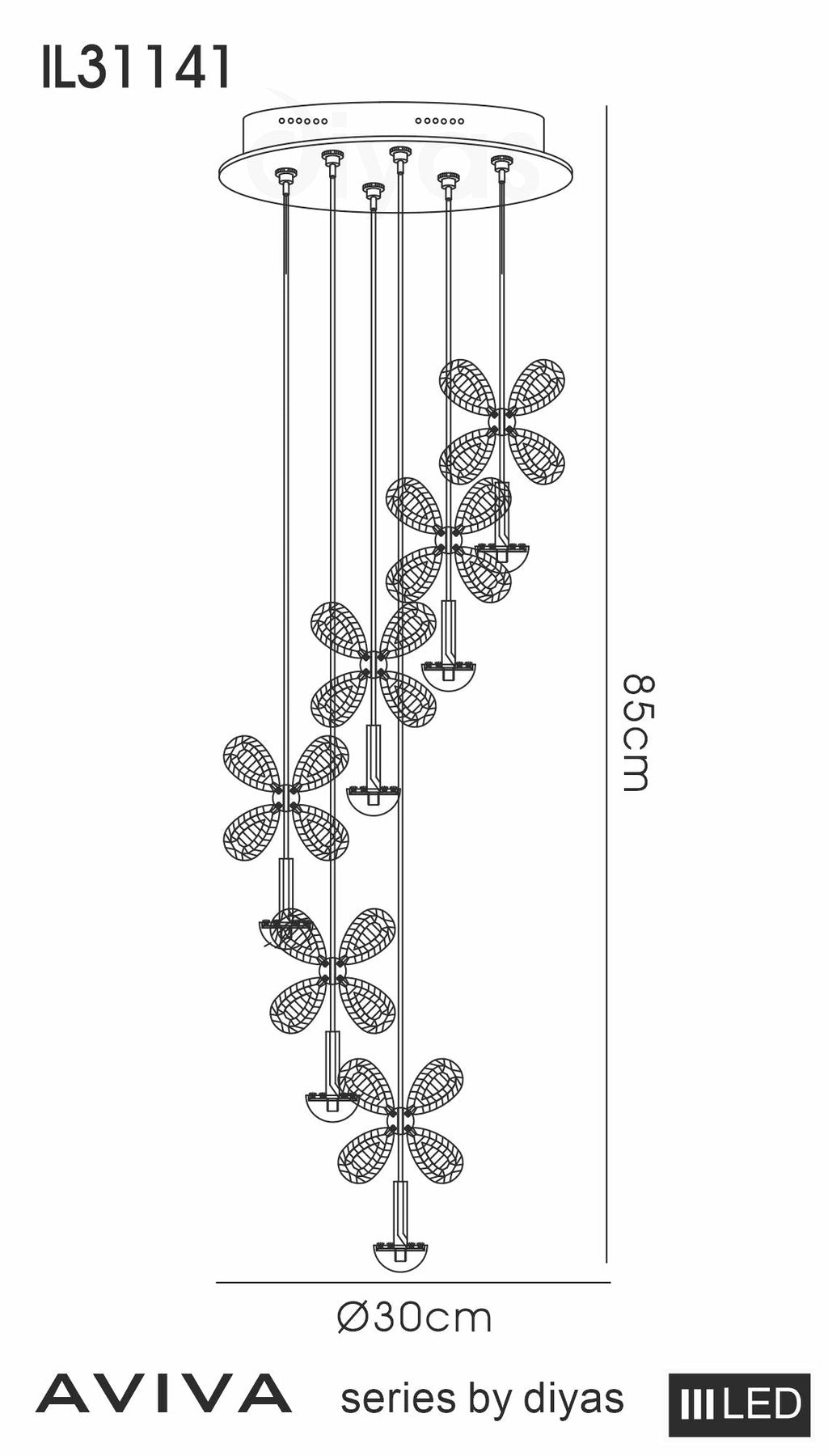Diyas - Aviva 6 Light Pendant - Luminosity Designs Ltd