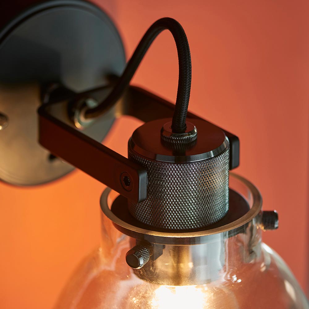 Noir Black Chrome with Tinted Glass Wall Light