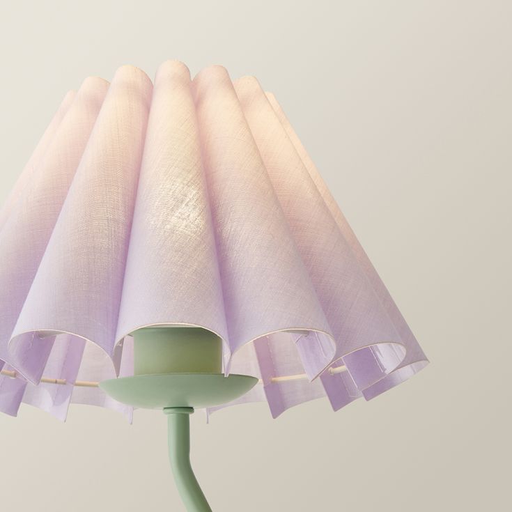 Green Wiggle Table Lamp with Lilac Pleated Tapered Shade