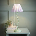 Green Wiggle Table Lamp with Lilac Pleated Tapered Shade