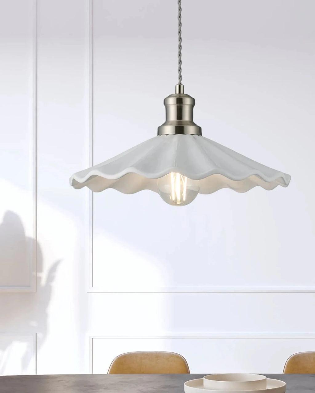 inspired - Baldwin Vintage Style 31cm Single Pendant, 1 x E27, Satin Nickel/White Ceramic Shade - Luminosity Designs Ltd