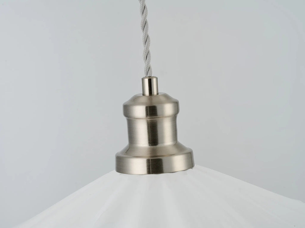 inspired - Baldwin Vintage Style 31cm Single Pendant, 1 x E27, Satin Nickel/White Ceramic Shade - Luminosity Designs Ltd
