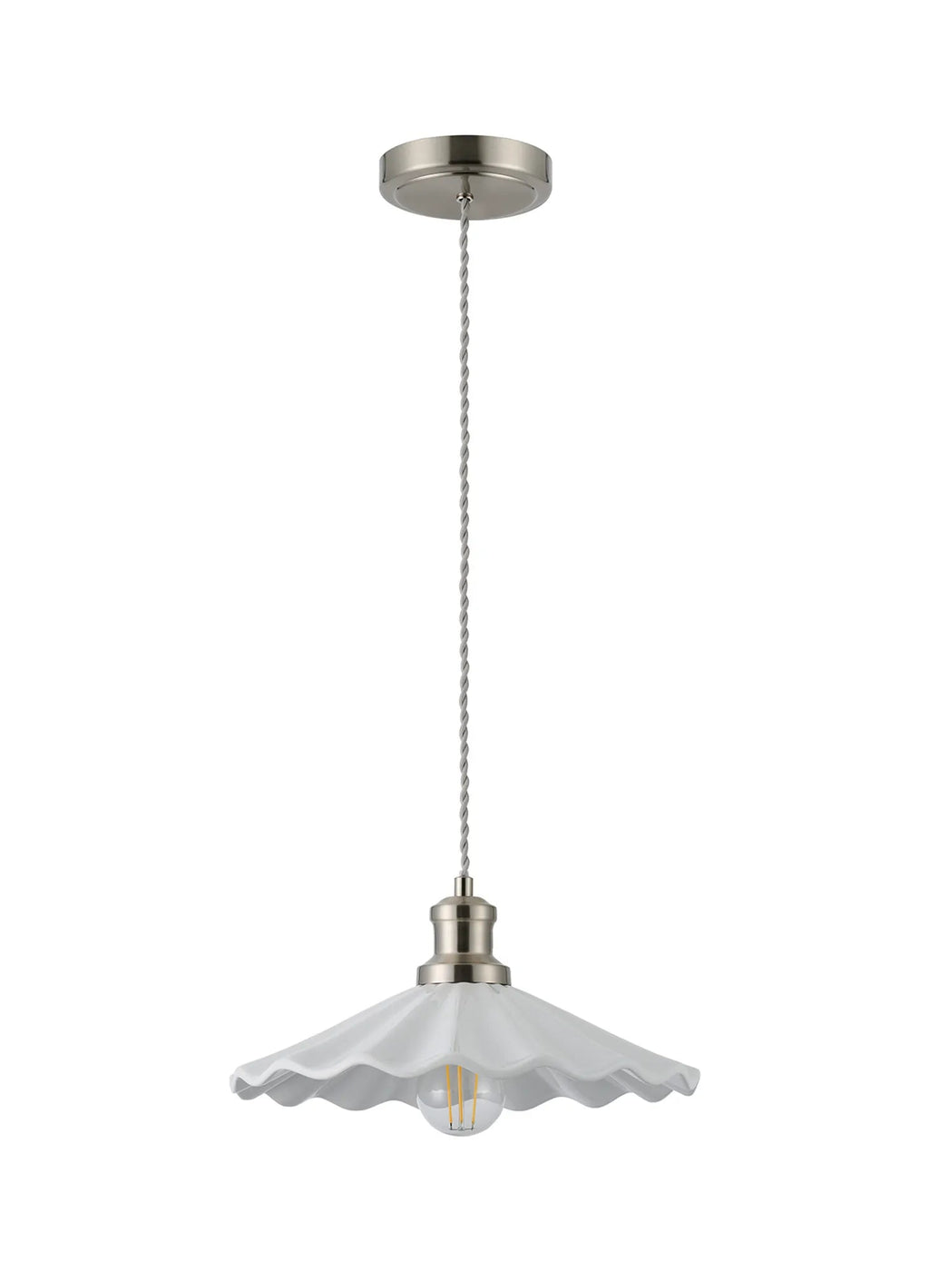 inspired - Baldwin Vintage Style 31cm Single Pendant, 1 x E27, Satin Nickel/White Ceramic Shade - Luminosity Designs Ltd
