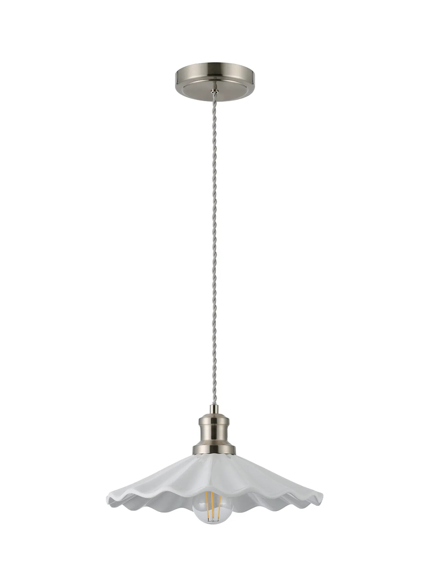 inspired - Baldwin Vintage Style 31cm Single Pendant, 1 x E27, Satin Nickel/White Ceramic Shade - Luminosity Designs Ltd