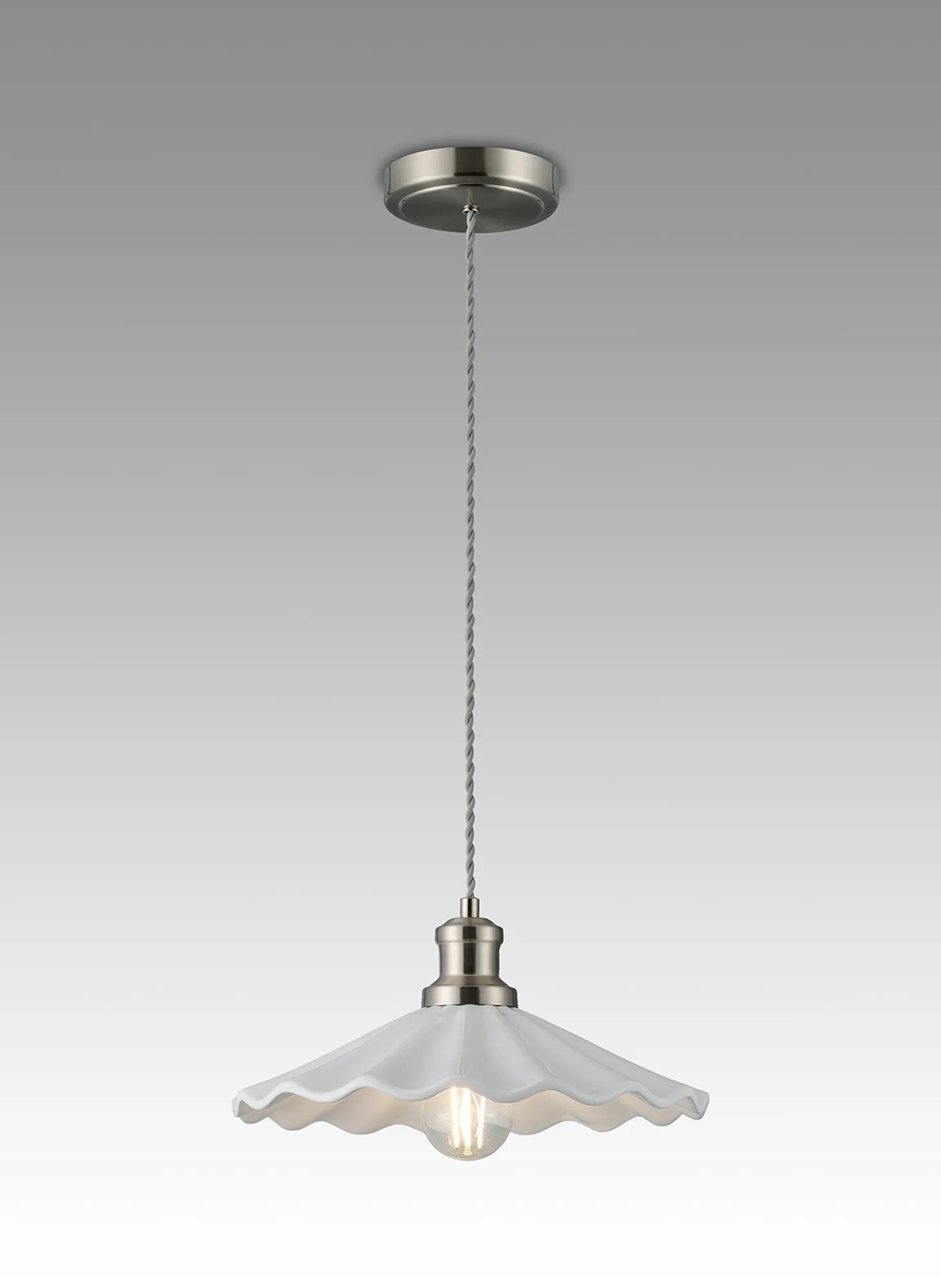 inspired - Baldwin Vintage Style 31cm Single Pendant, 1 x E27, Satin Nickel/White Ceramic Shade - Luminosity Designs Ltd