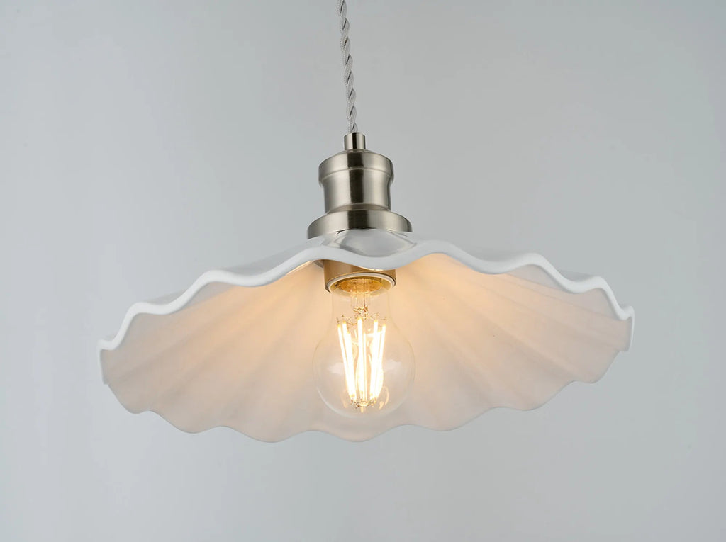 inspired - Baldwin Vintage Style 31cm Single Pendant, 1 x E27, Satin Nickel/White Ceramic Shade - Luminosity Designs Ltd
