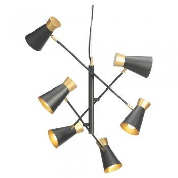 Bali Sand Black Ceiling Light with Gold Accents and 6 Adjustable Heads, SES (Oaks 134/6 BK) - Luminosity Designs Ltd