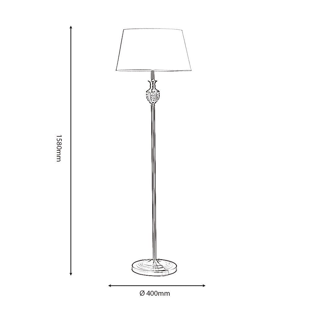 Balloch Antique Brass Floor Lamp with Cut Glass Stem and White Cotton Shade (Oaks FL7516 AB) - Luminosity Designs Ltd