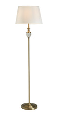 Balloch Antique Brass Floor Lamp with Cut Glass Stem and White Cotton Shade (Oaks FL7516 AB) - Luminosity Designs Ltd