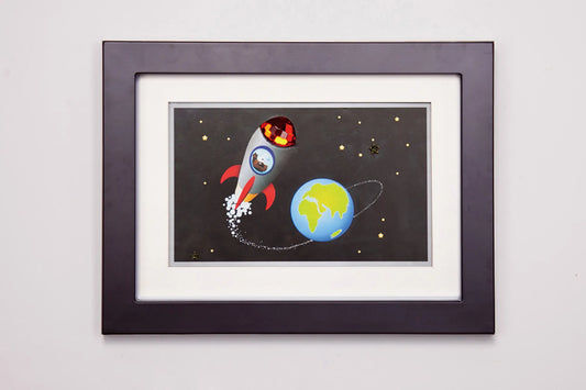 EX DISPLAY - Bambino Rocket In Space, Black Frame Red Crystal by Cassia Twigue