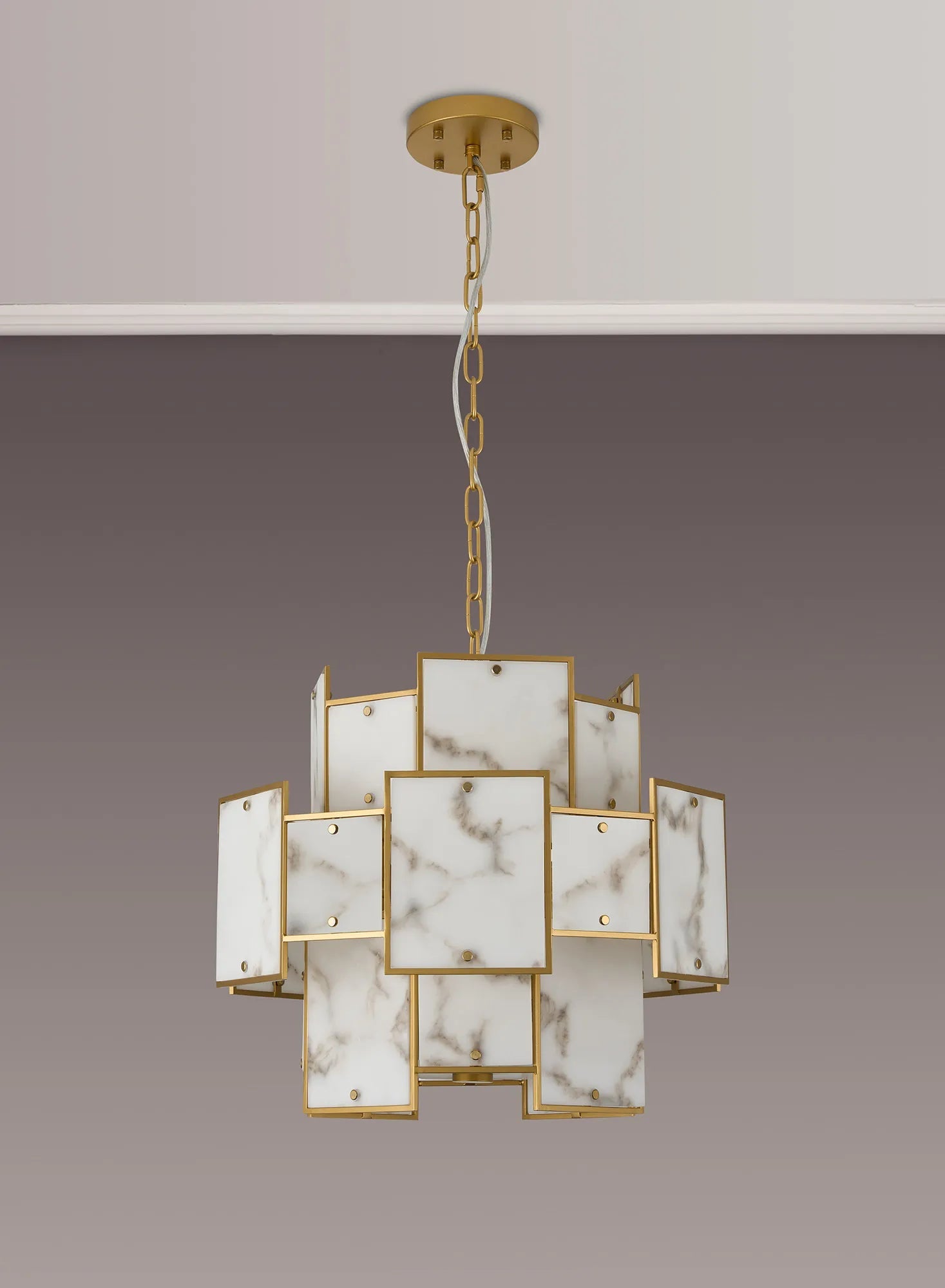 Luminosity Designs Ltd - Bardot 45cm Round Pendant/Semi Flush Faux Alabaster Art Deco Style Light, 7 x E14, 1m Chain - Luminosity Designs Ltd
