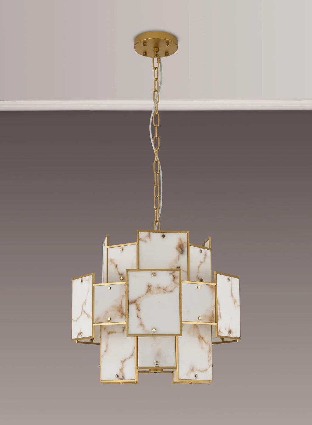Luminosity Designs Ltd - Bardot 45cm Round Pendant/Semi Flush Faux Alabaster Art Deco Style Light, 7 x E14, 1m Chain - Luminosity Designs Ltd