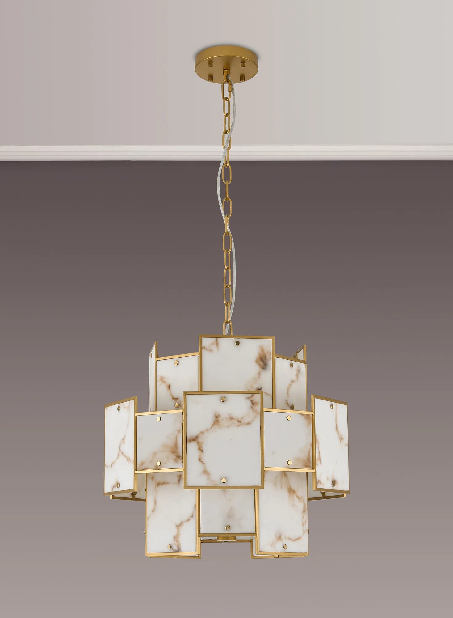 Luminosity Designs Ltd - Bardot 45cm Round Pendant/Semi Flush Faux Alabaster Art Deco Style Light, 7 x E14, 1m Chain - Luminosity Designs Ltd