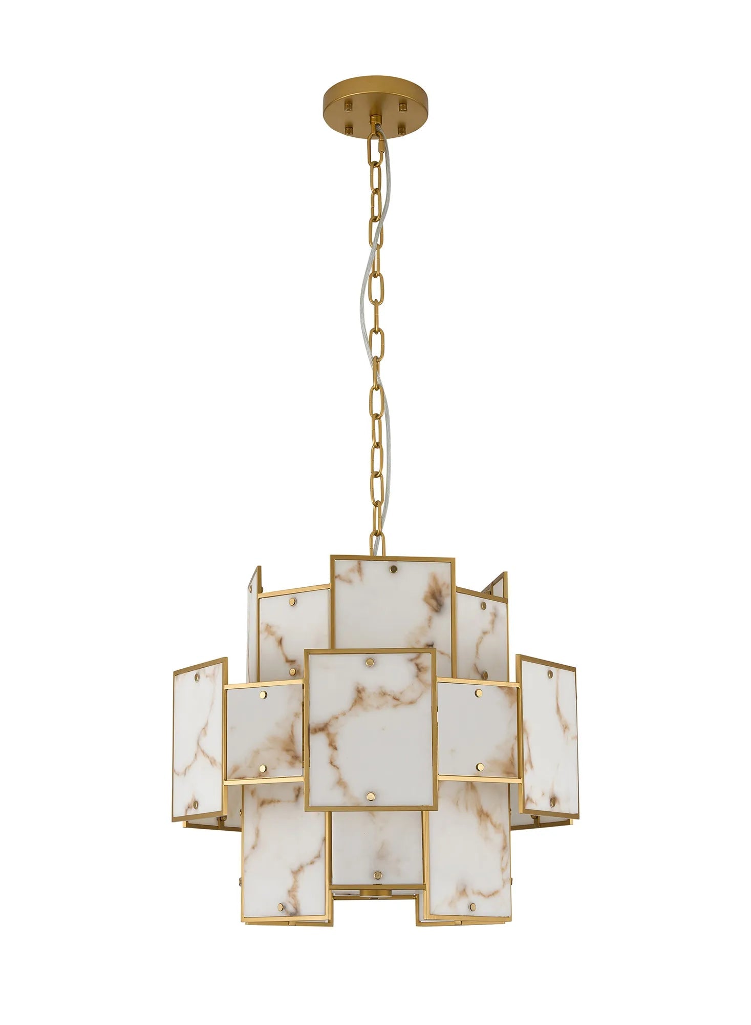 Luminosity Designs Ltd - Bardot 45cm Round Pendant/Semi Flush Faux Alabaster Art Deco Style Light, 7 x E14, 1m Chain - Luminosity Designs Ltd