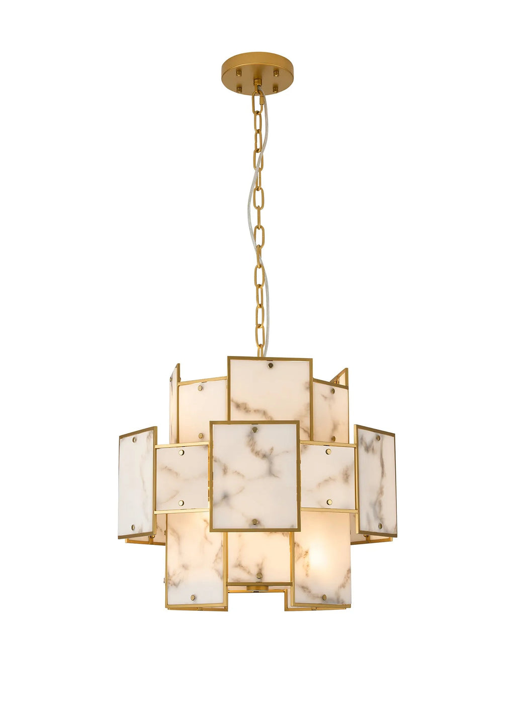 Luminosity Designs Ltd - Bardot 45cm Round Pendant/Semi Flush Faux Alabaster Art Deco Style Light, 7 x E14, 1m Chain - Luminosity Designs Ltd