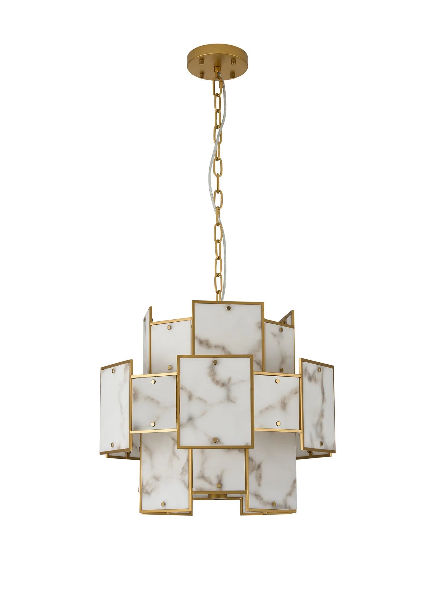 Luminosity Designs Ltd - Bardot 45cm Round Pendant/Semi Flush Faux Alabaster Art Deco Style Light, 7 x E14, 1m Chain - Luminosity Designs Ltd