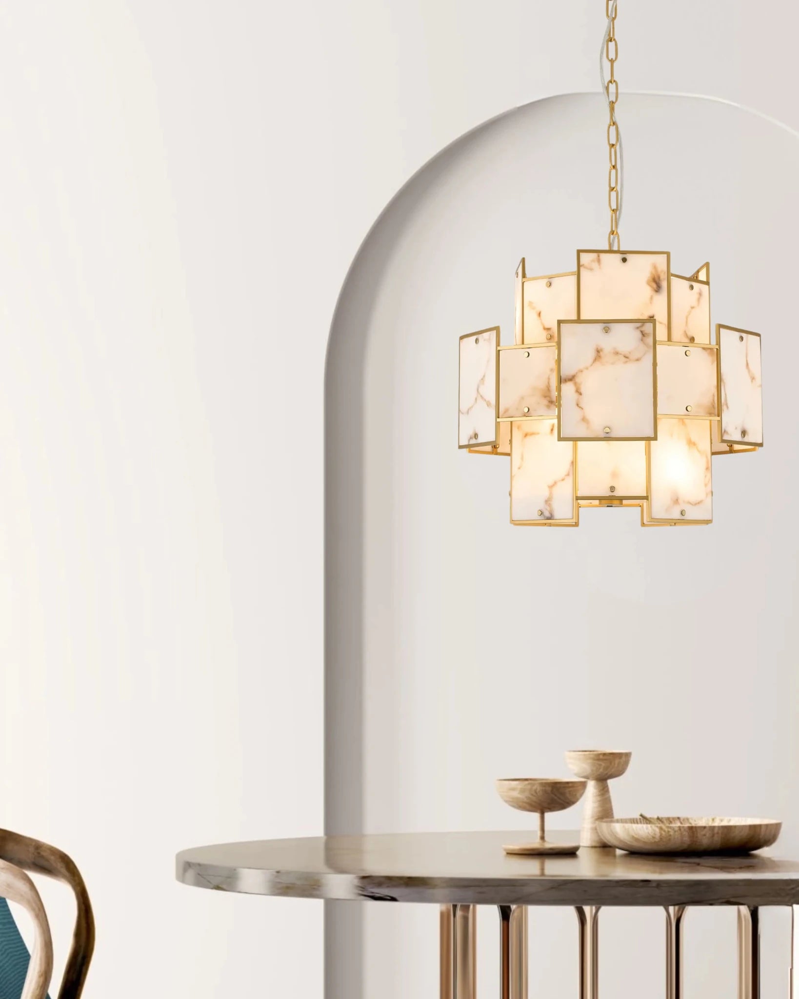 Luminosity Designs Ltd - Bardot 45cm Round Pendant/Semi Flush Faux Alabaster Art Deco Style Light, 7 x E14, 1m Chain - Luminosity Designs Ltd