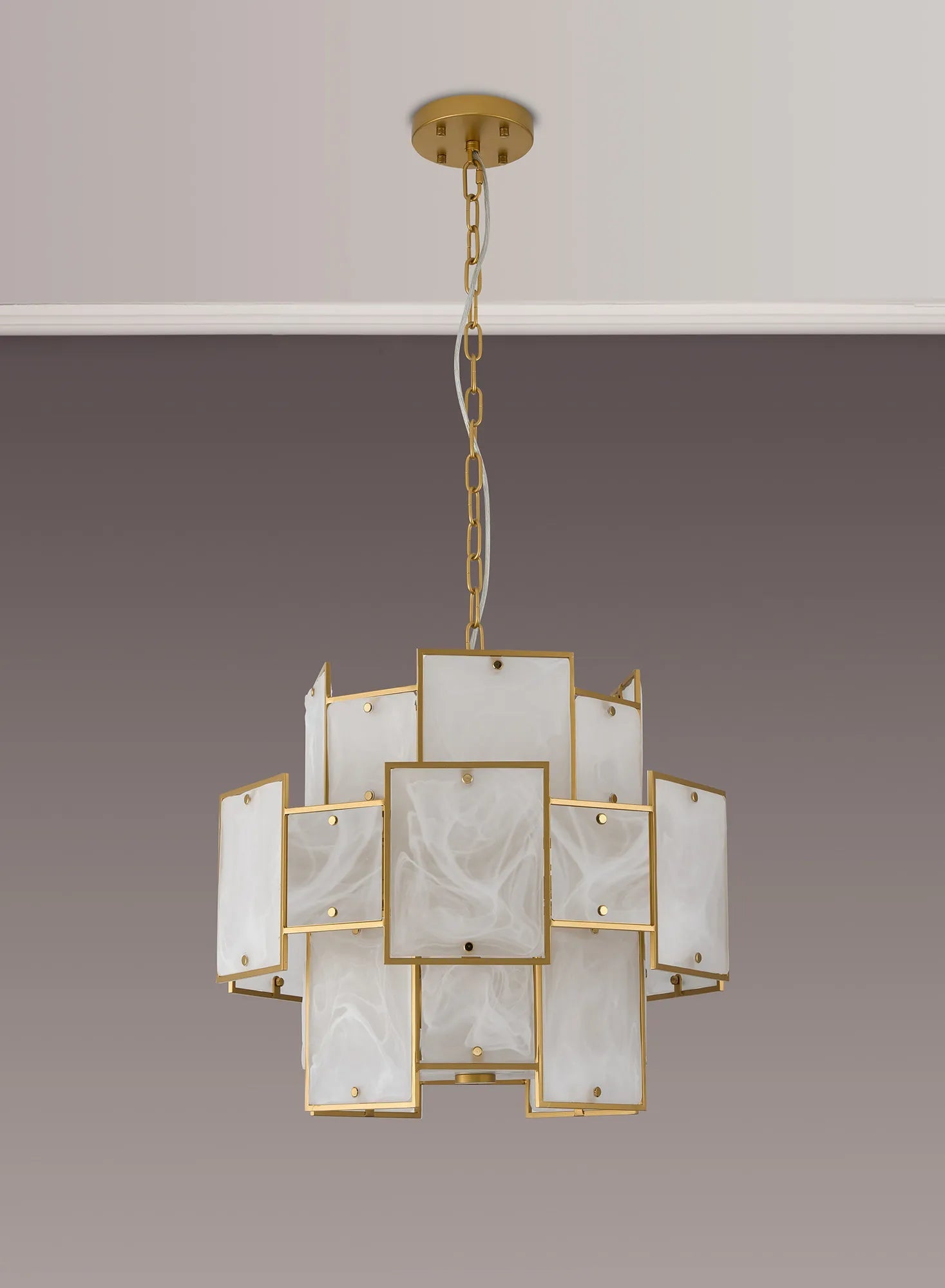 Luminosity Designs Ltd - Bardot 45cm Round Pendant/Semi Flush Faux Alabaster Art Deco Style Light, 7 x E14, 1m Chain - Luminosity Designs Ltd