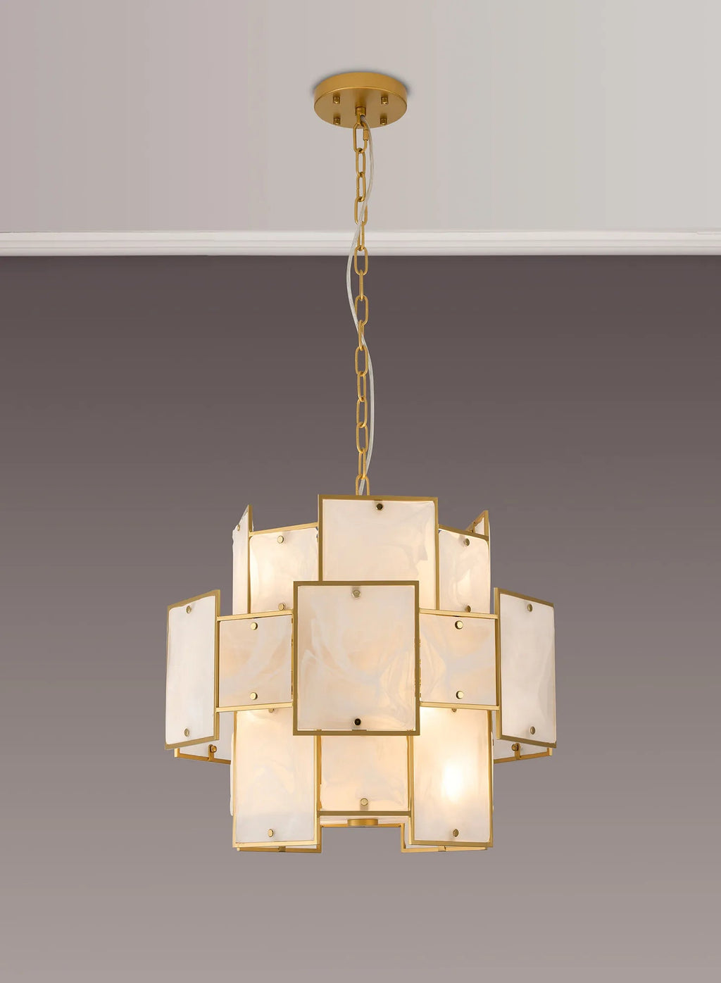 Luminosity Designs Ltd - Bardot 45cm Round Pendant/Semi Flush Faux Alabaster Art Deco Style Light, 7 x E14, 1m Chain - Luminosity Designs Ltd