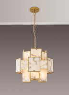 Luminosity Designs Ltd - Bardot 45cm Round Pendant/Semi Flush Faux Alabaster Art Deco Style Light, 7 x E14, 1m Chain - Luminosity Designs Ltd