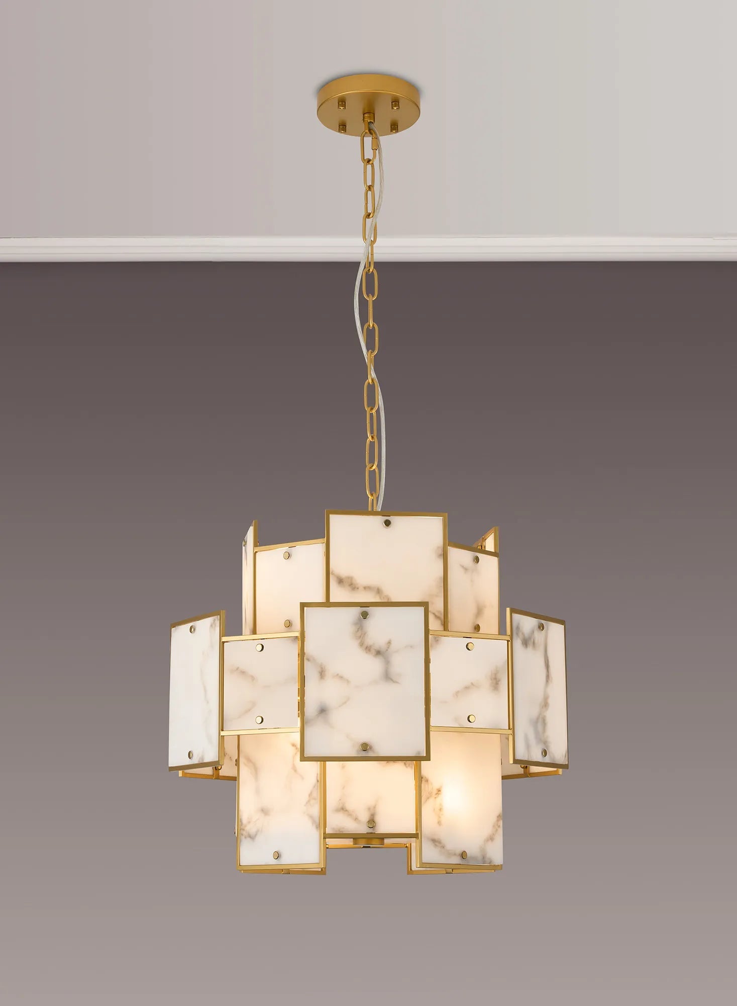 Luminosity Designs Ltd - Bardot 45cm Round Pendant/Semi Flush Faux Alabaster Art Deco Style Light, 7 x E14, 1m Chain - Luminosity Designs Ltd