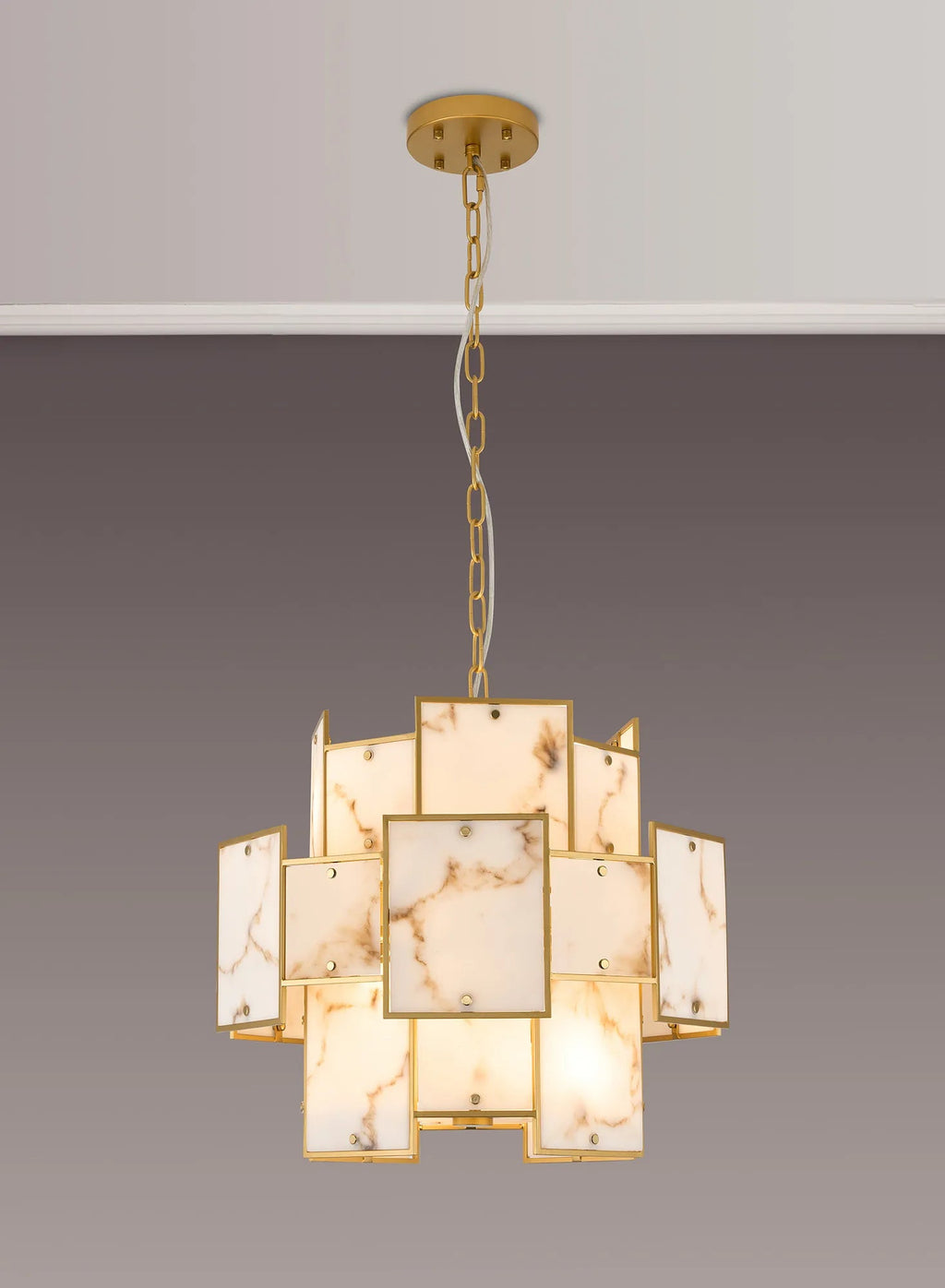 Luminosity Designs Ltd - Bardot 45cm Round Pendant/Semi Flush Faux Alabaster Art Deco Style Light, 7 x E14, 1m Chain - Luminosity Designs Ltd