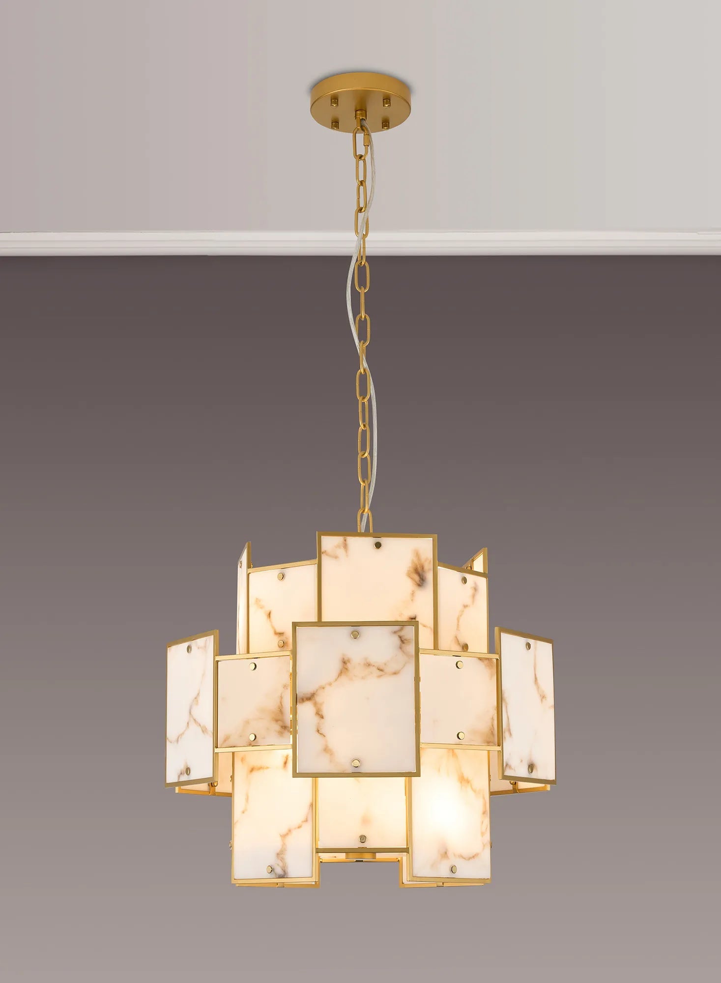 Luminosity Designs Ltd - Bardot 45cm Round Pendant/Semi Flush Faux Alabaster Art Deco Style Light, 7 x E14, 1m Chain - Luminosity Designs Ltd