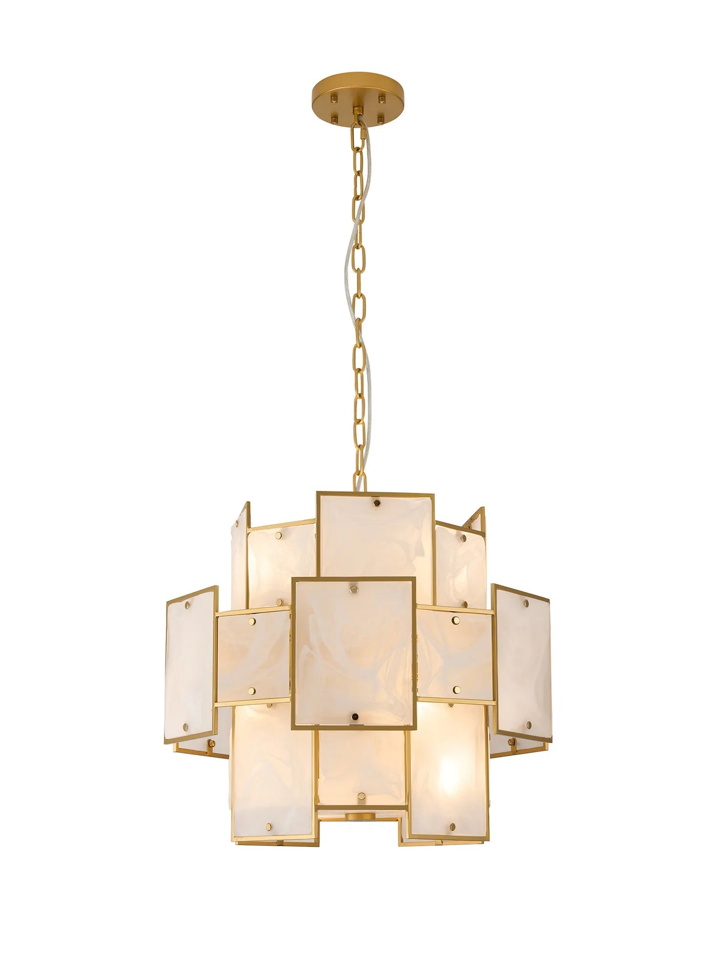Luminosity Designs Ltd - Bardot 45cm Round Pendant/Semi Flush Faux Alabaster Art Deco Style Light, 7 x E14, 1m Chain - Luminosity Designs Ltd