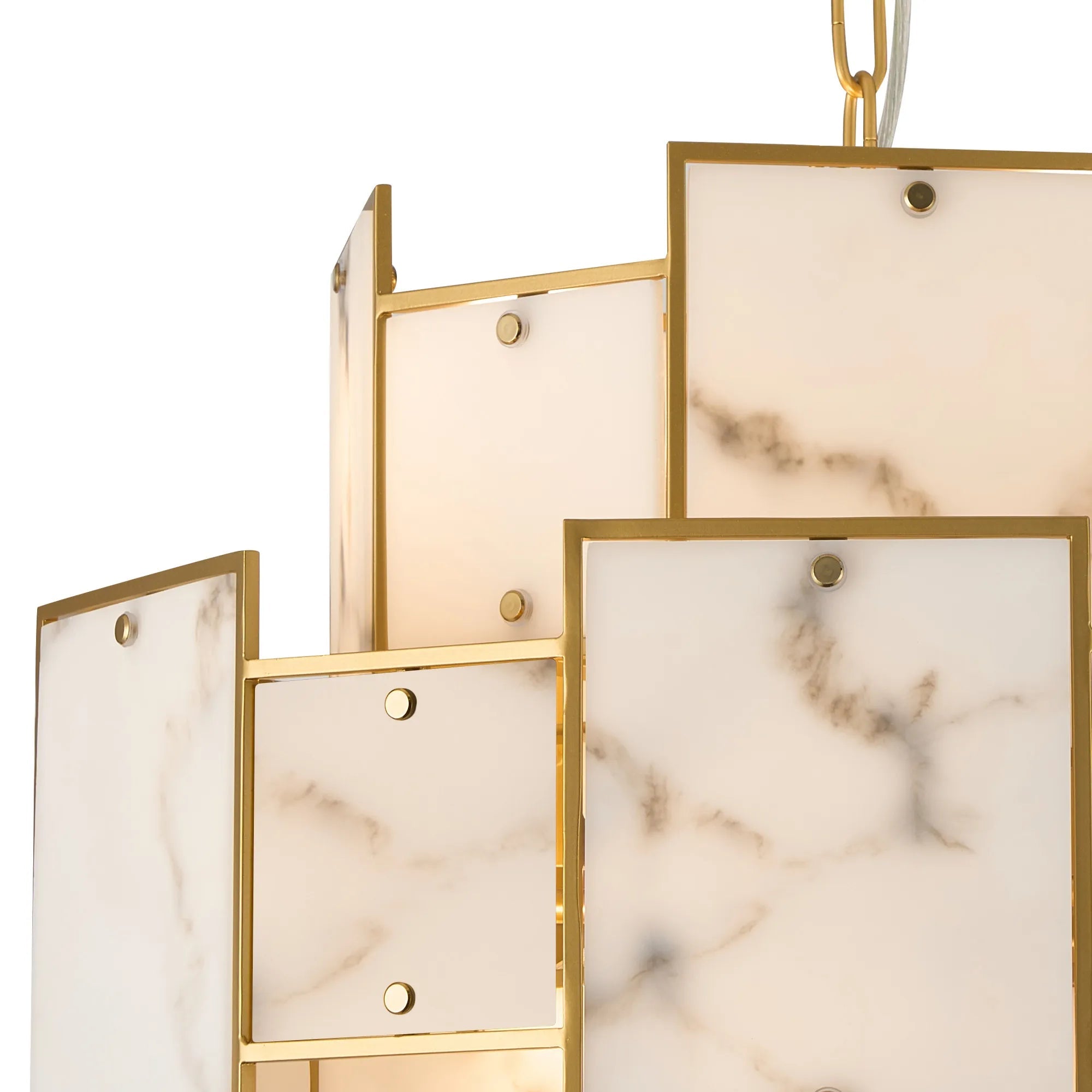 Luminosity Designs Ltd - Bardot 45cm Round Pendant/Semi Flush Faux Alabaster Art Deco Style Light, 7 x E14, 1m Chain - Luminosity Designs Ltd