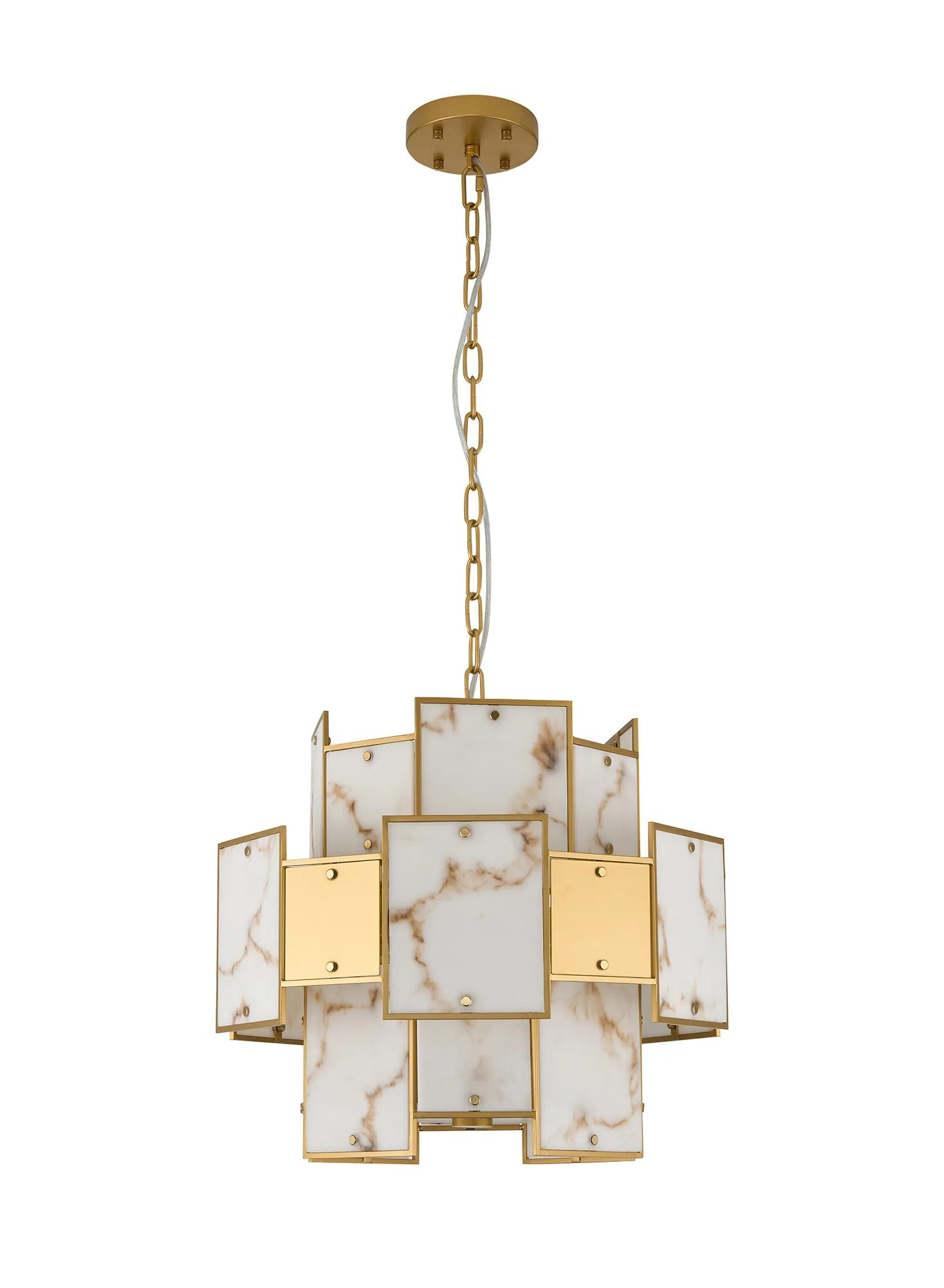 Luminosity Designs Ltd - Bardot 45cm Round Pendant/Semi Flush Faux Alabaster & Metal Panel Art Deco Style Light, 7 x E14, 1m Chain - Luminosity Designs Ltd