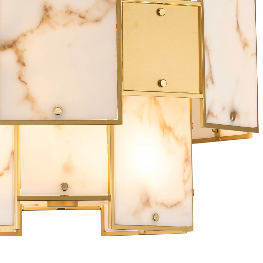 Luminosity Designs Ltd - Bardot 45cm Round Pendant/Semi Flush Faux Alabaster & Metal Panel Art Deco Style Light, 7 x E14, 1m Chain - Luminosity Designs Ltd