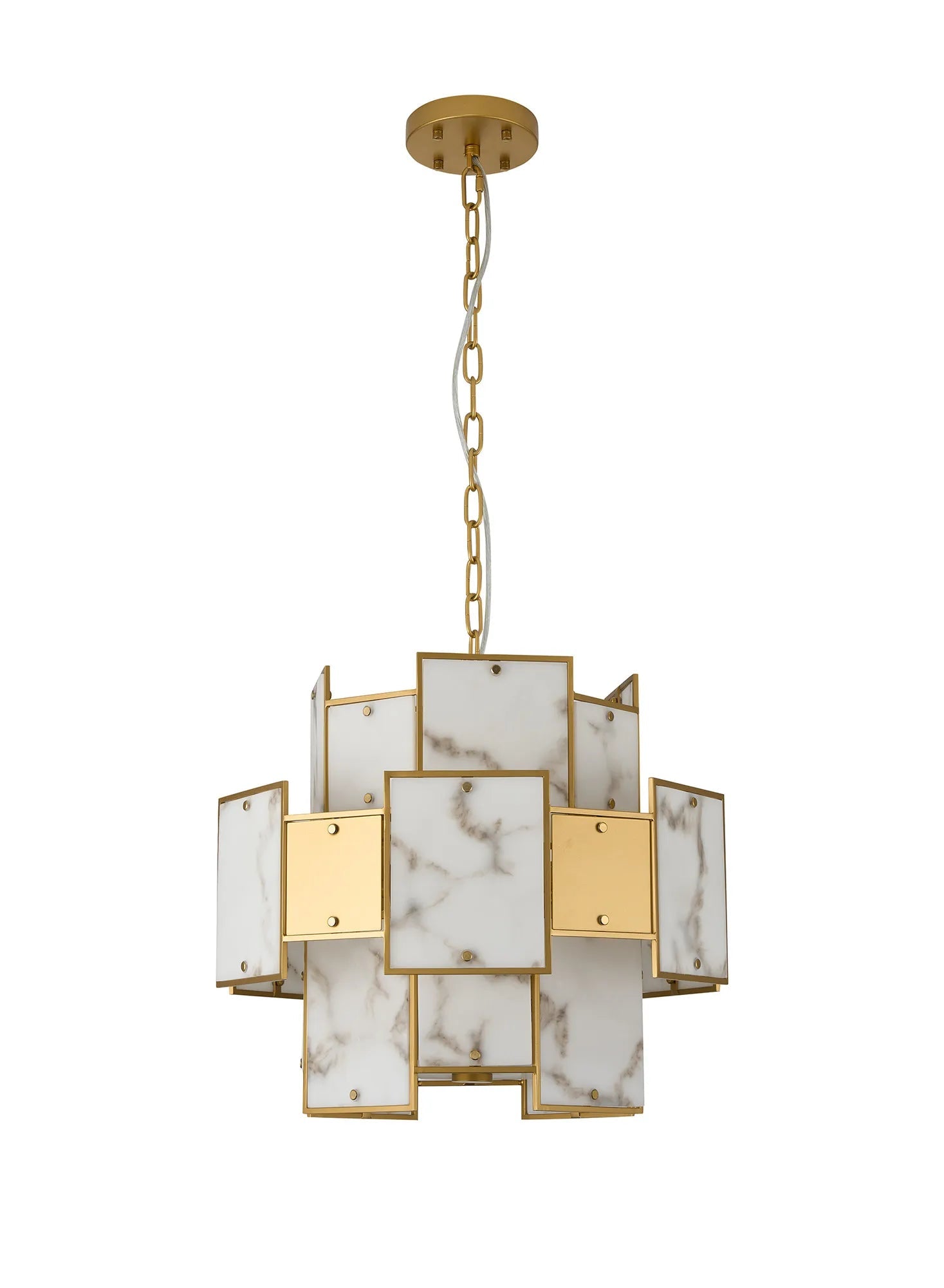 Luminosity Designs Ltd - Bardot 45cm Round Pendant/Semi Flush Faux Alabaster & Metal Panel Art Deco Style Light, 7 x E14, 1m Chain - Luminosity Designs Ltd