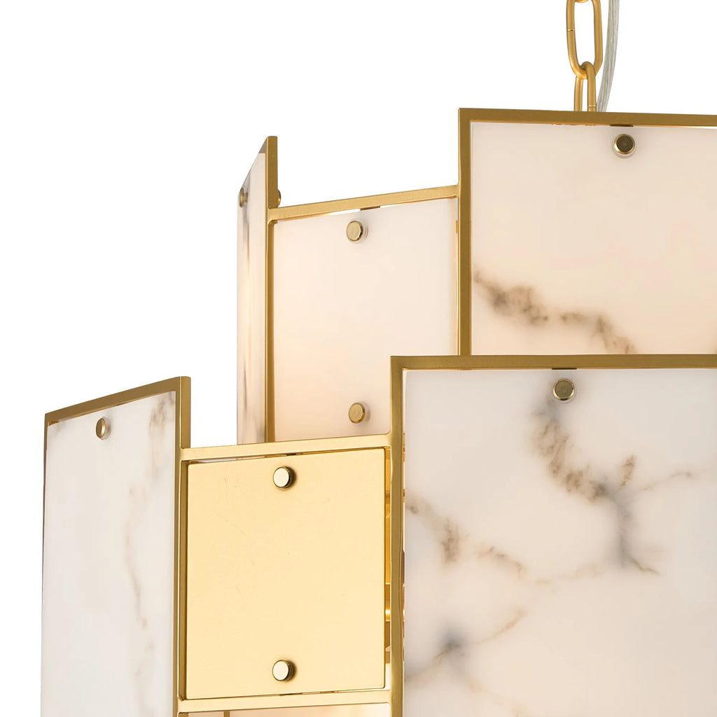 Luminosity Designs Ltd - Bardot 45cm Round Pendant/Semi Flush Faux Alabaster & Metal Panel Art Deco Style Light, 7 x E14, 1m Chain - Luminosity Designs Ltd