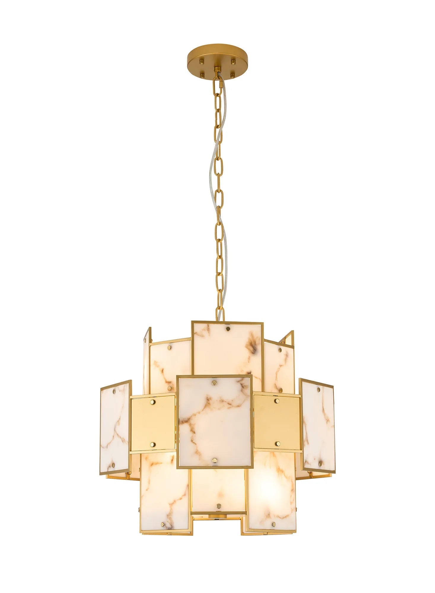 Luminosity Designs Ltd - Bardot 45cm Round Pendant/Semi Flush Faux Alabaster & Metal Panel Art Deco Style Light, 7 x E14, 1m Chain - Luminosity Designs Ltd