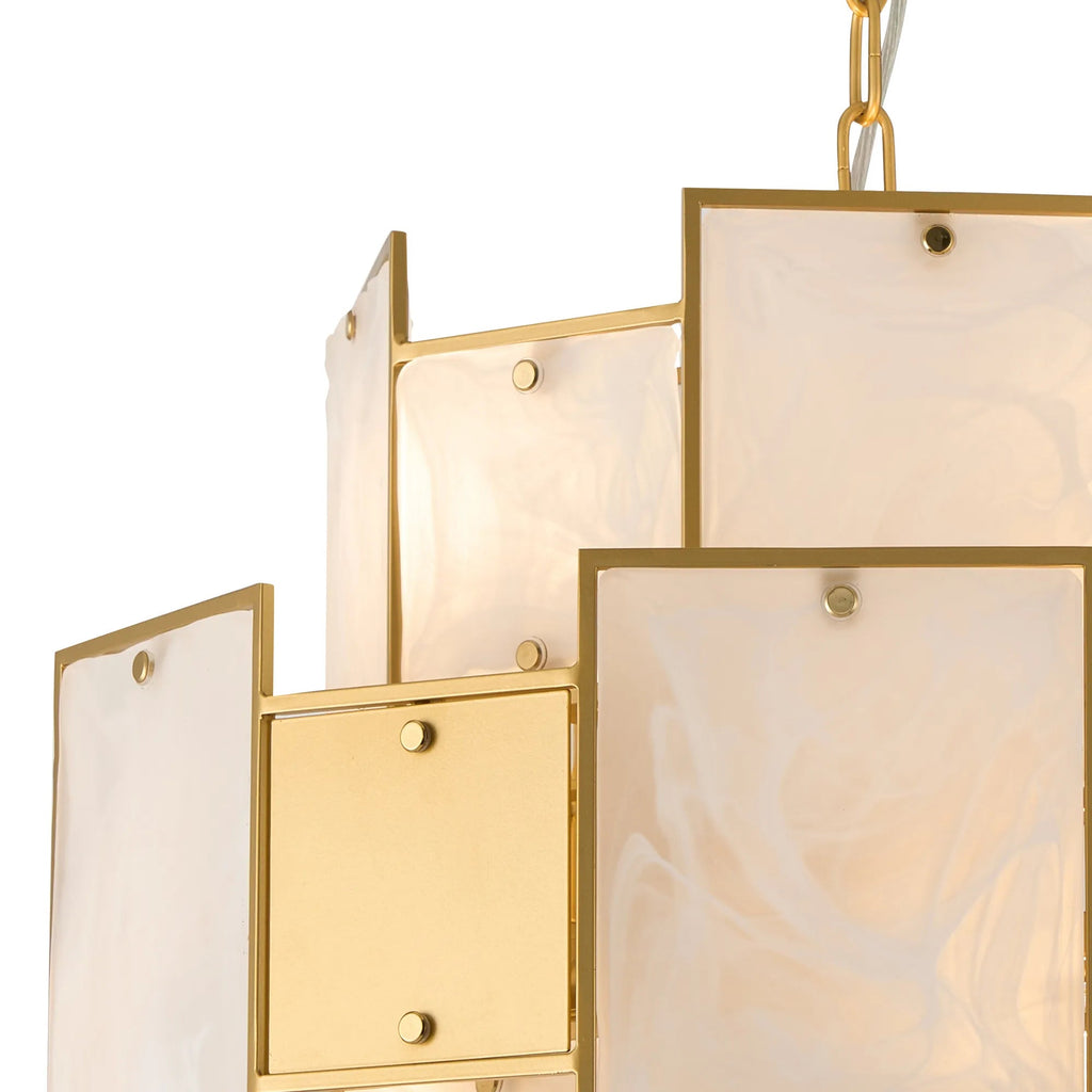 Luminosity Designs Ltd - Bardot 45cm Round Pendant/Semi Flush Faux Alabaster & Metal Panel Art Deco Style Light, 7 x E14, 1m Chain - Luminosity Designs Ltd