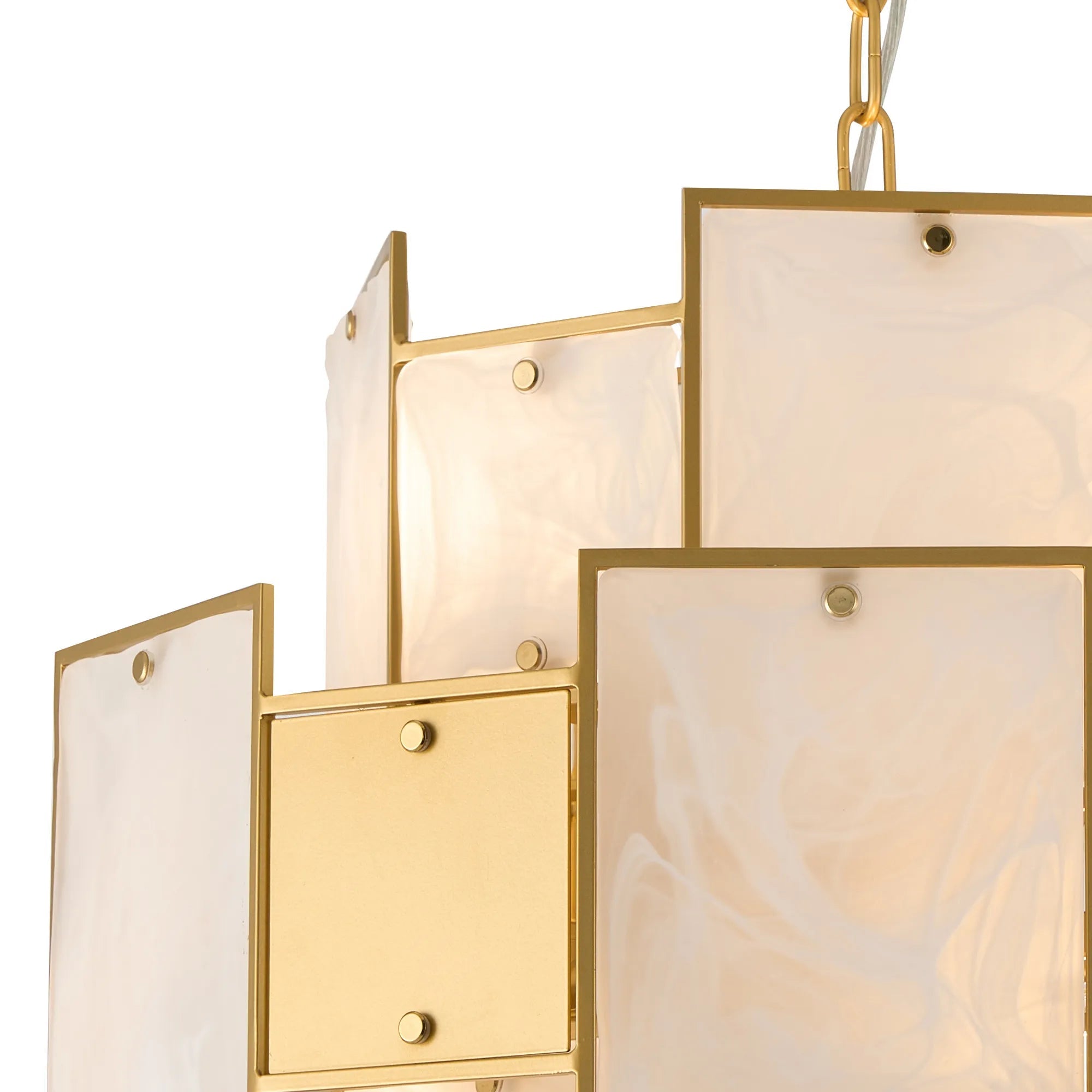 Luminosity Designs Ltd - Bardot 45cm Round Pendant/Semi Flush Faux Alabaster & Metal Panel Art Deco Style Light, 7 x E14, 1m Chain - Luminosity Designs Ltd