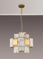 Luminosity Designs Ltd - Bardot 45cm Round Pendant/Semi Flush Faux Alabaster & Metal Panel Art Deco Style Light, 7 x E14, 1m Chain - Luminosity Designs Ltd