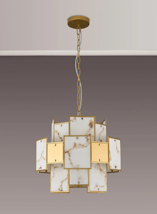 Luminosity Designs Ltd - Bardot 45cm Round Pendant/Semi Flush Faux Alabaster & Metal Panel Art Deco Style Light, 7 x E14, 1m Chain - Luminosity Designs Ltd