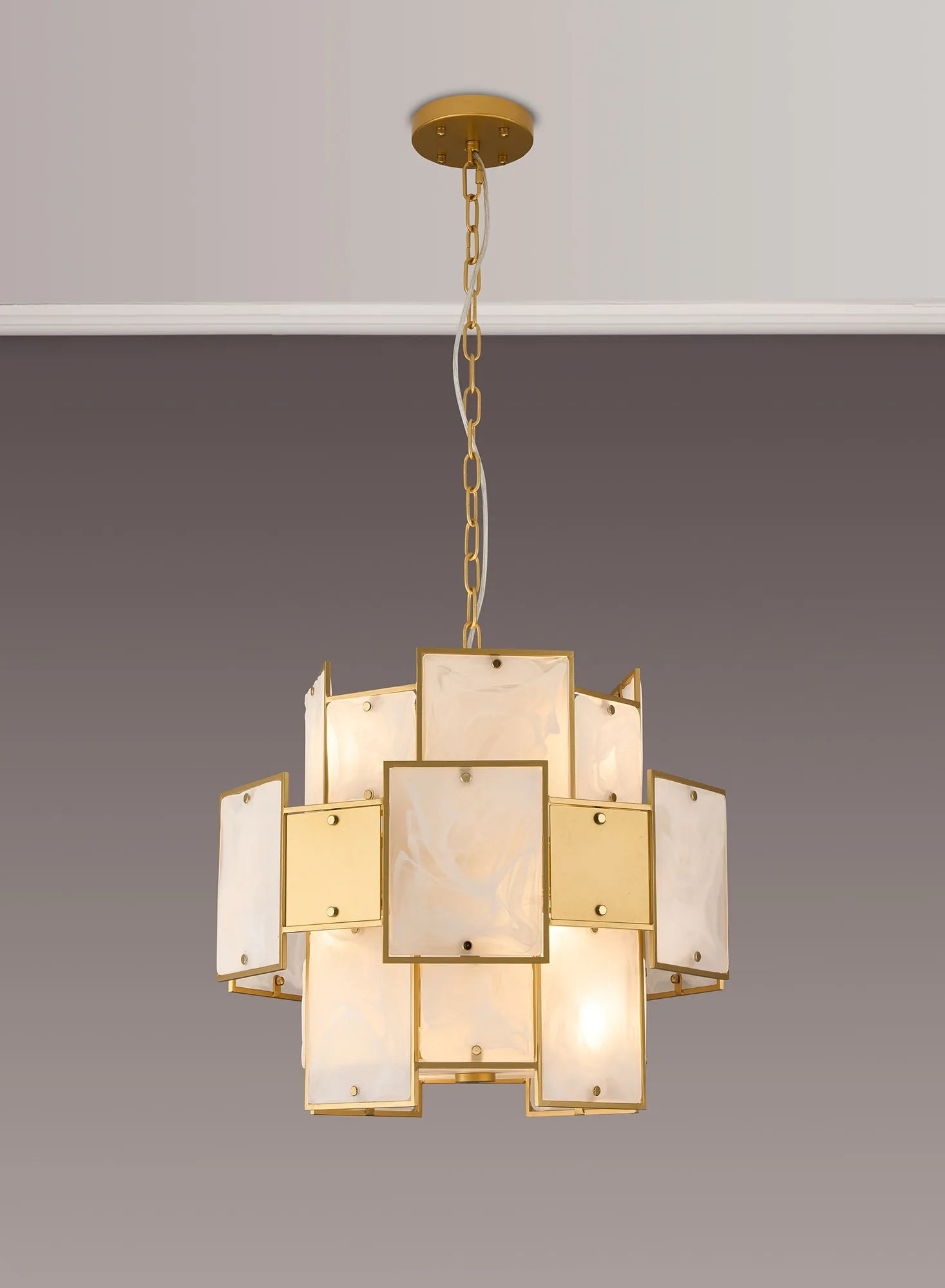 Luminosity Designs Ltd - Bardot 45cm Round Pendant/Semi Flush Faux Alabaster & Metal Panel Art Deco Style Light, 7 x E14, 1m Chain - Luminosity Designs Ltd