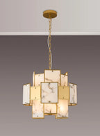 Luminosity Designs Ltd - Bardot 45cm Round Pendant/Semi Flush Faux Alabaster & Metal Panel Art Deco Style Light, 7 x E14, 1m Chain - Luminosity Designs Ltd