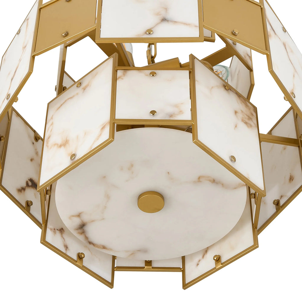 Luminosity Designs Ltd - Bardot 45cm Round Pendant/Semi Flush Faux Alabaster & Metal Panel Art Deco Style Light, 7 x E14, 1m Chain - Luminosity Designs Ltd