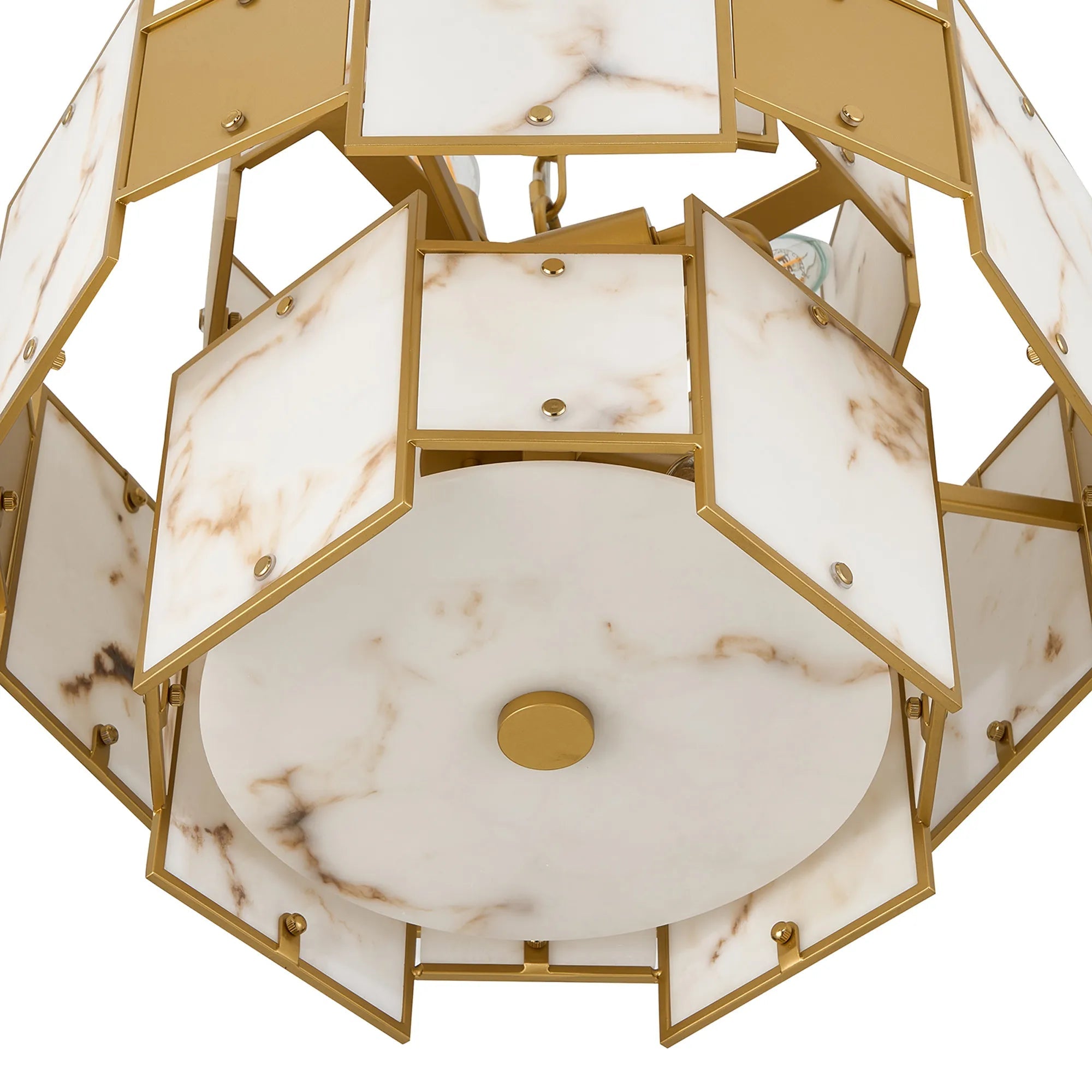 Luminosity Designs Ltd - Bardot 45cm Round Pendant/Semi Flush Faux Alabaster & Metal Panel Art Deco Style Light, 7 x E14, 1m Chain - Luminosity Designs Ltd