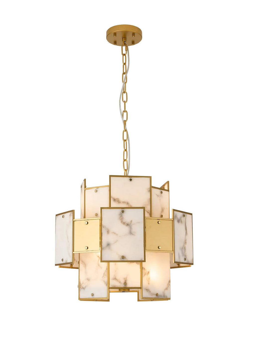 Luminosity Designs Ltd - Bardot 45cm Round Pendant/Semi Flush Faux Alabaster & Metal Panel Art Deco Style Light, 7 x E14, 1m Chain - Luminosity Designs Ltd