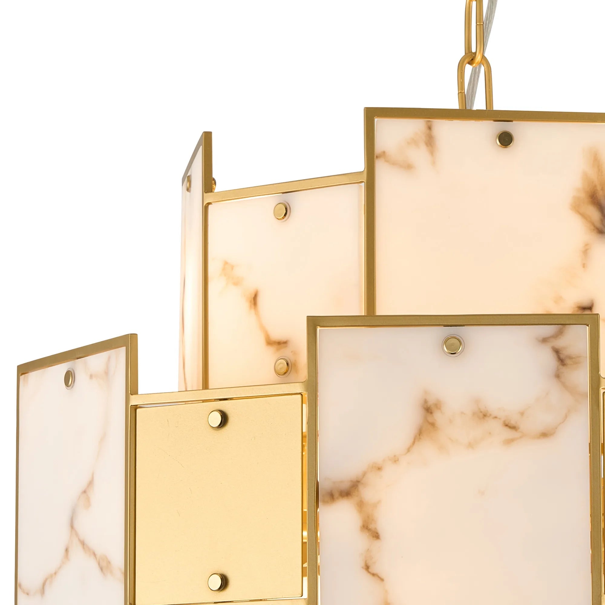 Luminosity Designs Ltd - Bardot 45cm Round Pendant/Semi Flush Faux Alabaster & Metal Panel Art Deco Style Light, 7 x E14, 1m Chain - Luminosity Designs Ltd