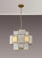 Luminosity Designs Ltd - Bardot 45cm Round Pendant/Semi Flush Faux Alabaster & Metal Panel Art Deco Style Light, 7 x E14, 1m Chain - Luminosity Designs Ltd
