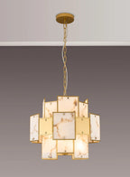 Luminosity Designs Ltd - Bardot 45cm Round Pendant/Semi Flush Faux Alabaster & Metal Panel Art Deco Style Light, 7 x E14, 1m Chain - Luminosity Designs Ltd